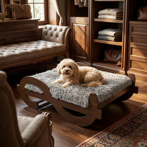 Wood Elevated Dog Bed Frame & Mattress,Walnut Pattern | Wooden Platform Furniture for Senior Dogs
