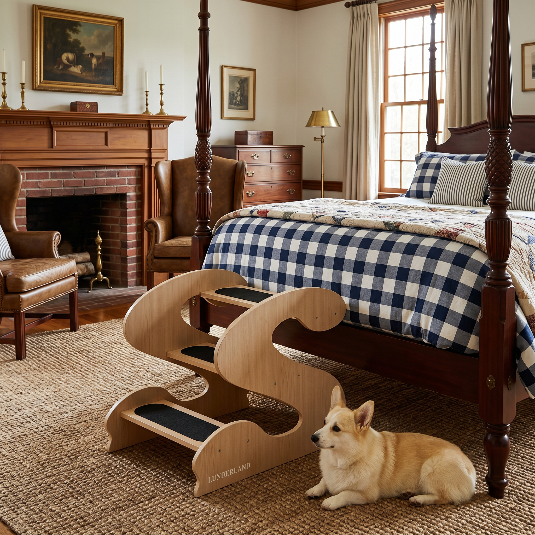 Wood Dog Stairs for Bed and Sofa | 3-Step Small Senior Pet 23¼ D x 16¾" W x 19⅜ H,Trainer-Recommended Wood Ramp Steps