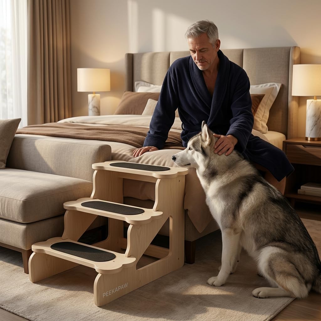 Wood Dog Stairs for Bed | Trainer-Recommended Wood Ramp Steps – Sturdy Support