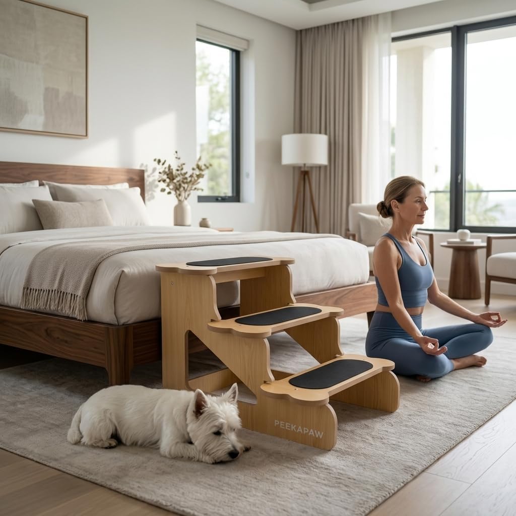 Wood Dog Stairs for Bed | Trainer-Recommended Wood Ramp Steps – Sturdy Support