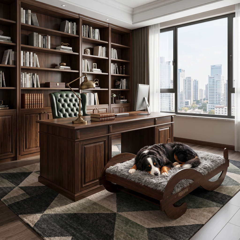 Wood Elevated Dog Bed Frame & Mattress,Walnut Pattern | Wooden Platform Furniture for Senior Dogs