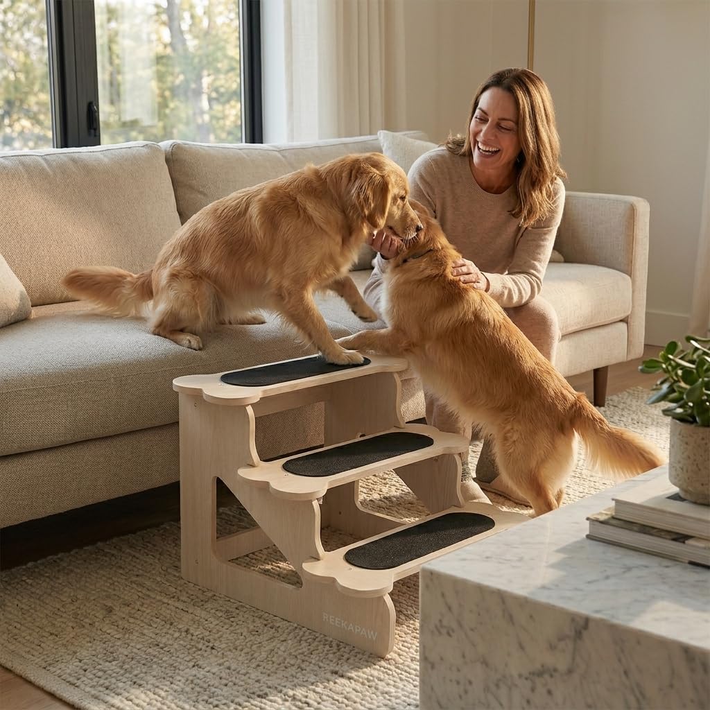 Wood Dog Stairs for Bed | Trainer-Recommended Wood Ramp Steps – Sturdy Support