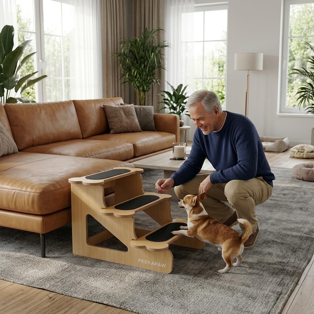 Wood Dog Stairs for Bed | Trainer-Recommended Wood Ramp Steps – Sturdy Support
