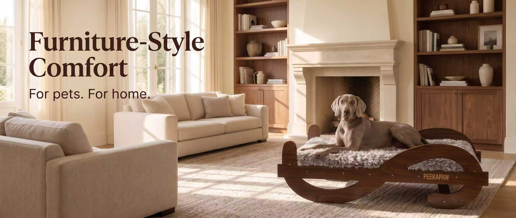 Wood Elevated Dog Bed Frame & Mattress,Walnut Pattern | Wooden Platform Furniture for Senior Dogs
