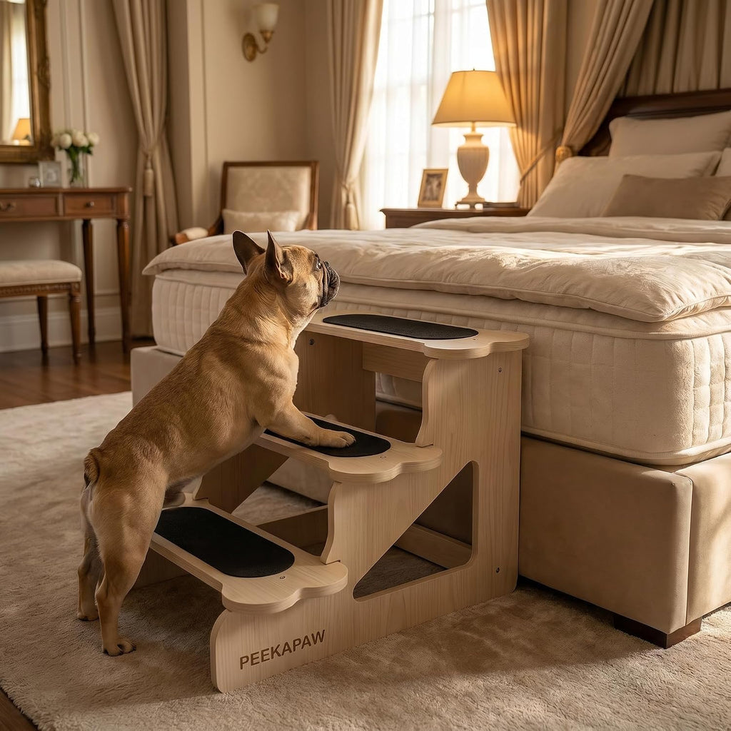Wood Dog Stairs for Bed | Trainer-Recommended Wood Ramp Steps – Sturdy Support