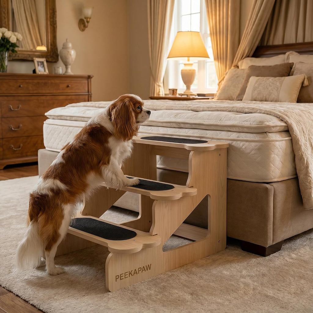 Wood Dog Stairs for Bed | Trainer-Recommended Wood Ramp Steps – Sturdy Support