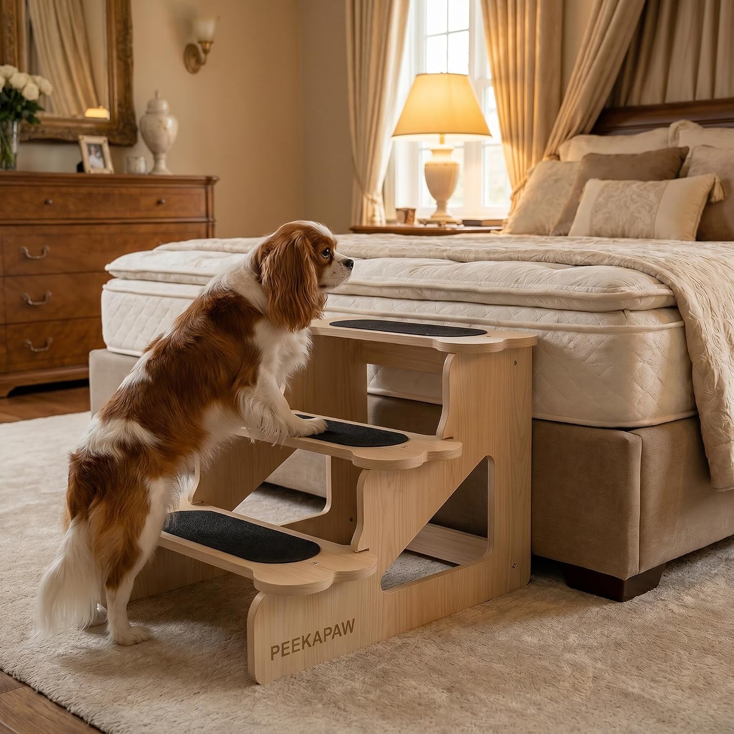 Wood Dog Stairs for Bed | Trainer-Recommended Wood Ramp Steps – Sturdy Support