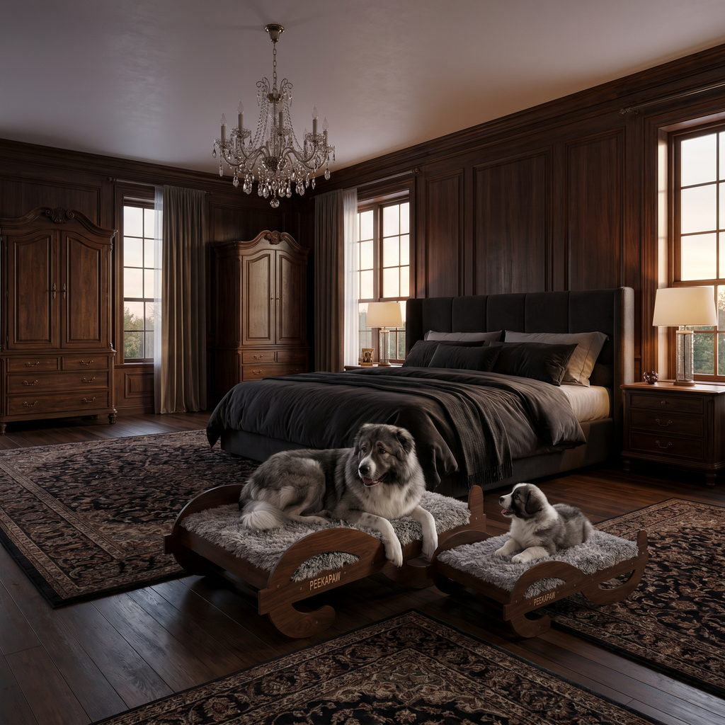 Wood Elevated Dog Bed Frame & Mattress,Walnut Pattern | Wooden Platform Furniture for Senior Dogs