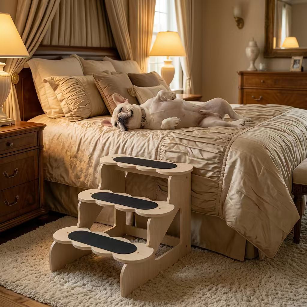 Wood Dog Stairs 22⅞" D x 17½" W x 16½" H,YellowMaple Pattern | Trainer-Recommended Wood Ramp Steps – Sturdy Support for Small & Senior Dogs