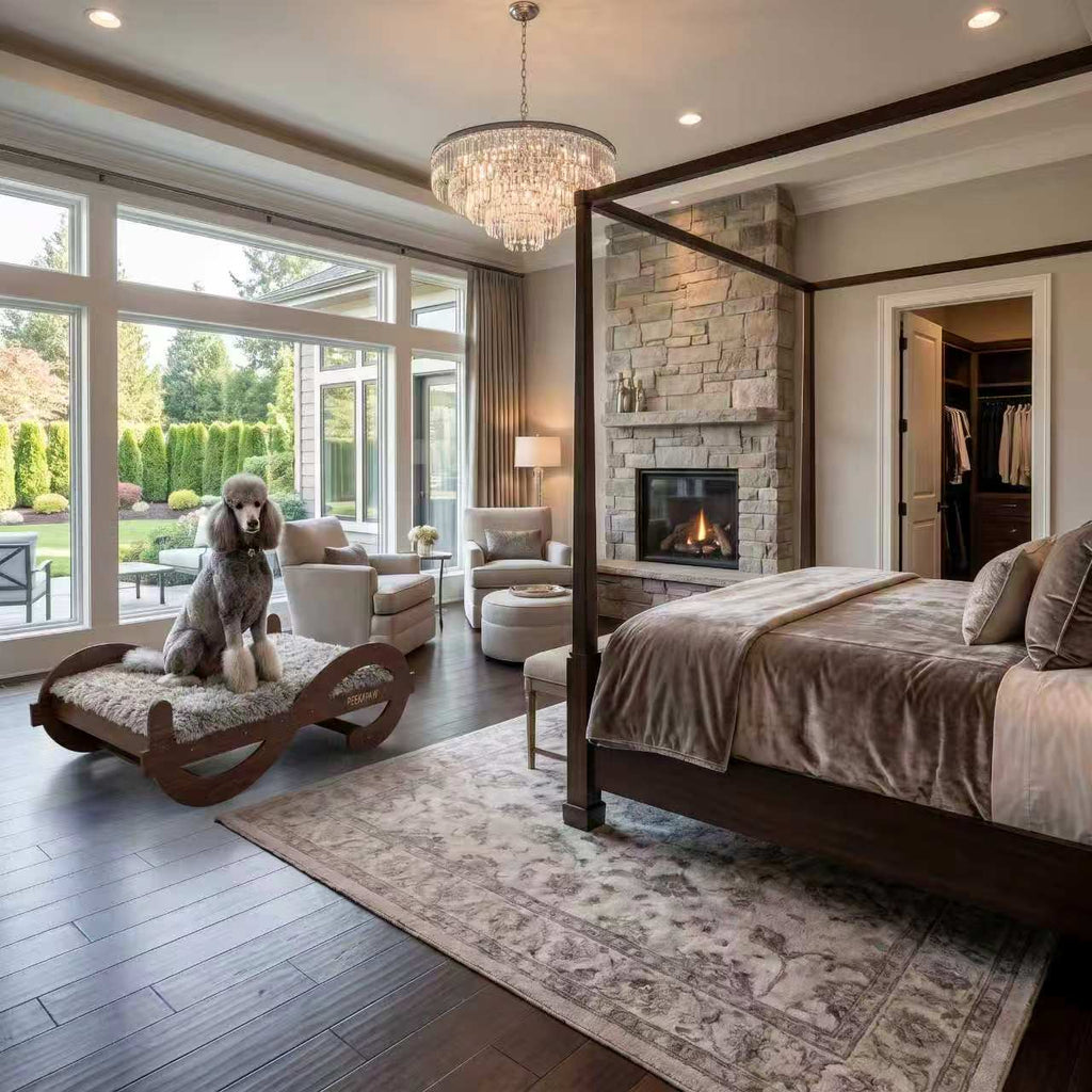 Wood Elevated Dog Bed Frame & Mattress,Walnut Pattern | Wooden Platform Furniture for Senior Dogs