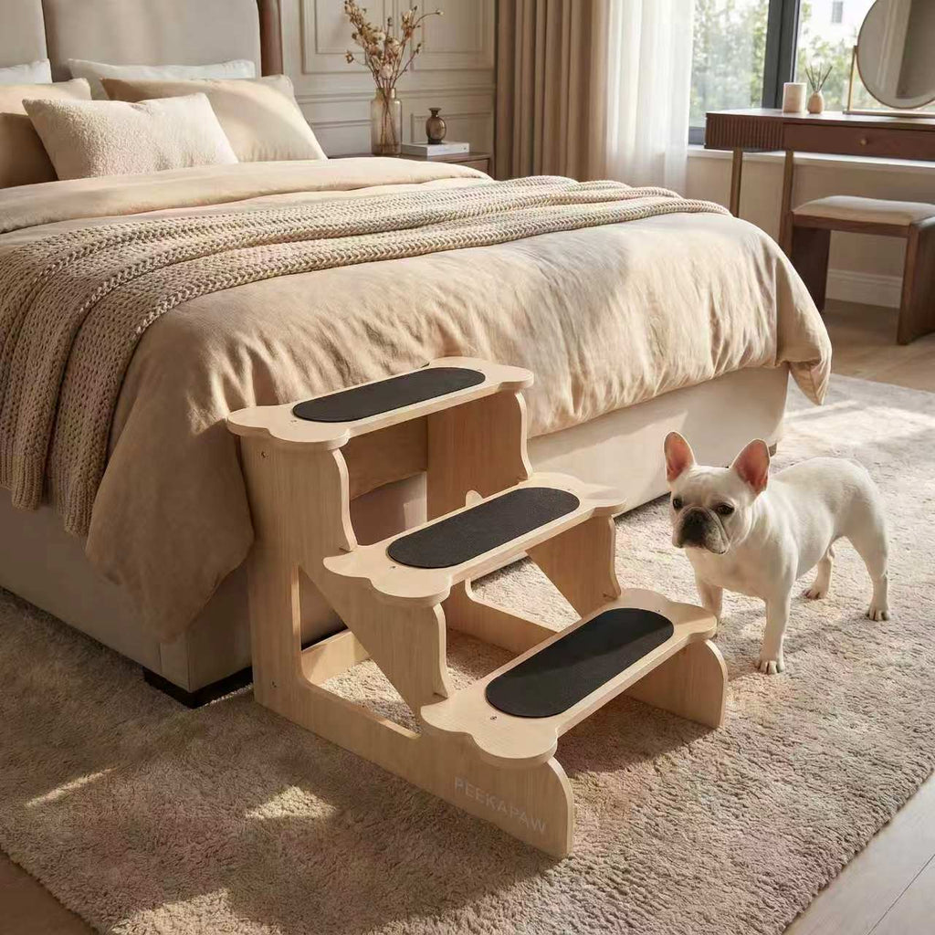 Wood Dog Stairs for Bed | Trainer-Recommended Wood Ramp Steps – Sturdy Support